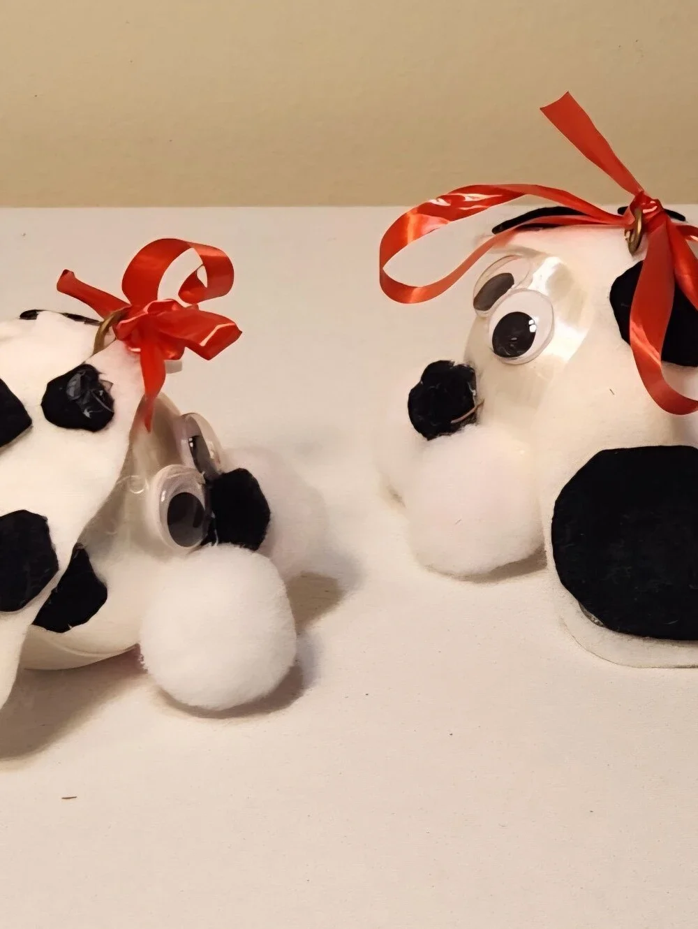 Two Vintage Handmade 70s Spun Satin Dog Ornaments Christmas